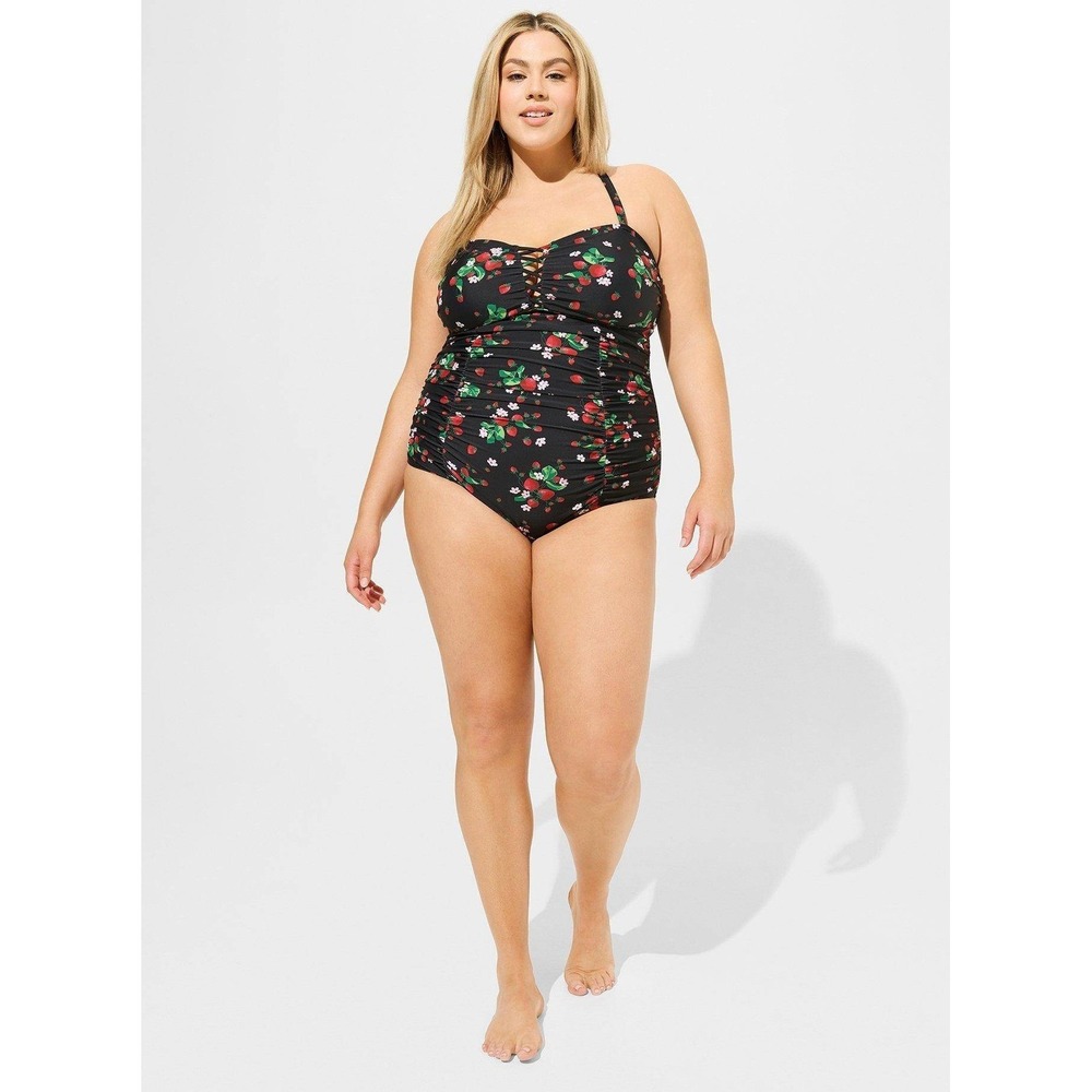 Retro Chic by Torrid Strawberry Slim Fix Lattice One Piece Swimsuit Black Size 3